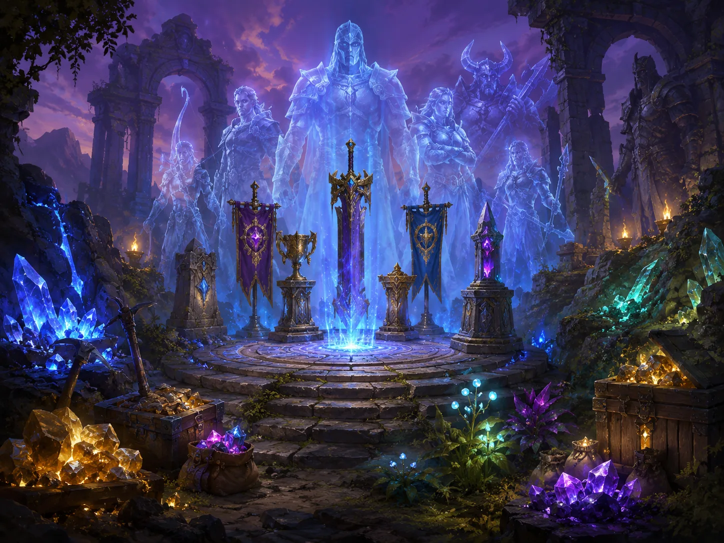 Challenge Achievements, Resource Hunter, and Legacy Characters illustration